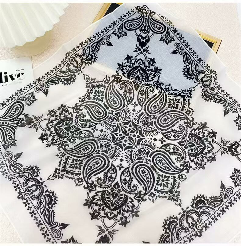 Korean-style Fresh And Delicate Floral Silk Scarf
