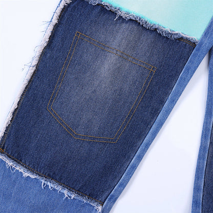 Color Contrast Patchwork Jeans For Men