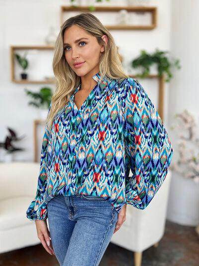 Double Take Full Size Printed Balloon Sleeve Blouse for Women