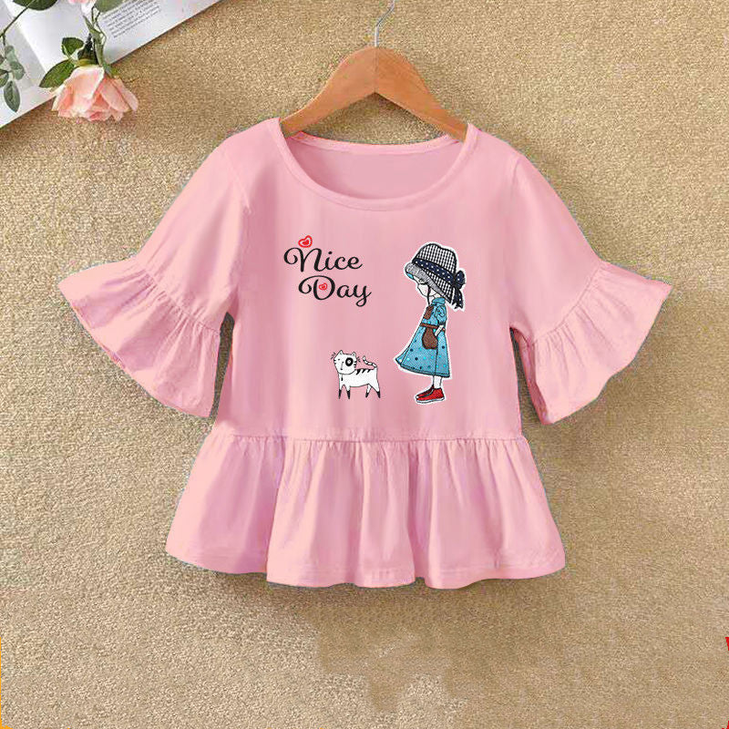 Children's Ruffled Sleeve T-shirt Summer Bottoming