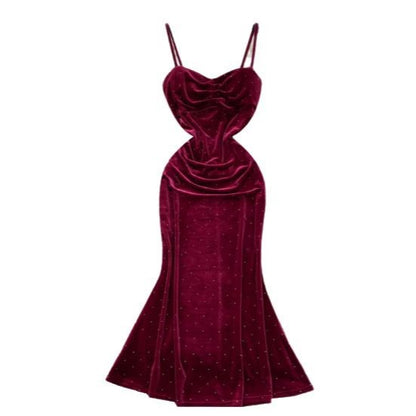 Women's Sexy Socialite Pleated Waist Tight Suspender Dress