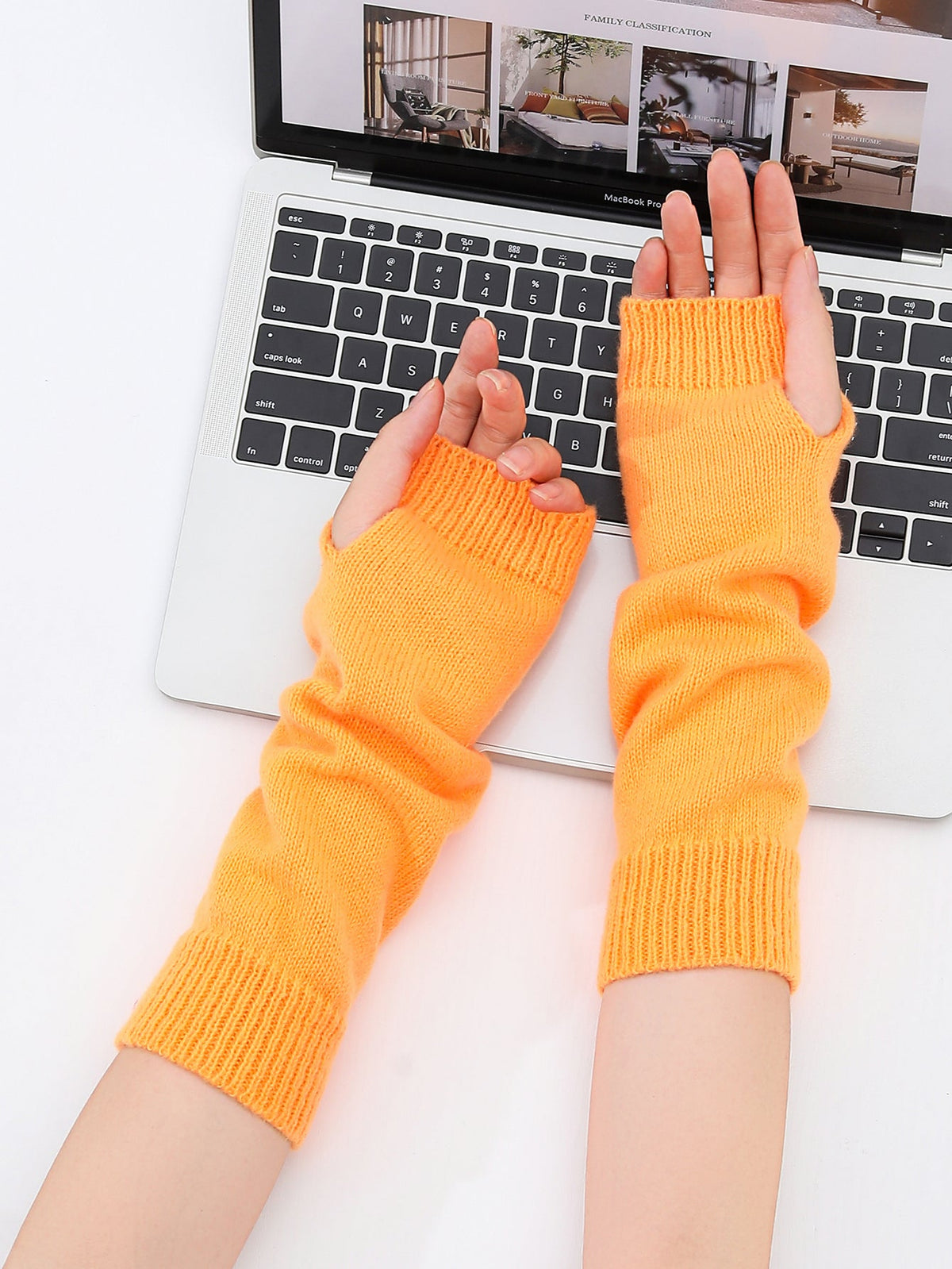 Winter Fashion Candy Color Neon Solid Long Knit Fingerless Thermal Gloves Arm Warmer For Girls Women