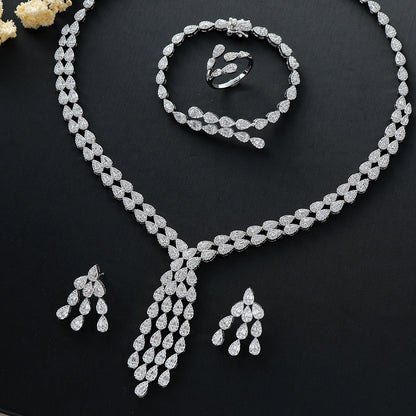 Heavy-duty 4-piece Set Featuring A Water-drop Pendant A Double-layer Water-drop Necklace Earrings A Ring And A Bracelet
