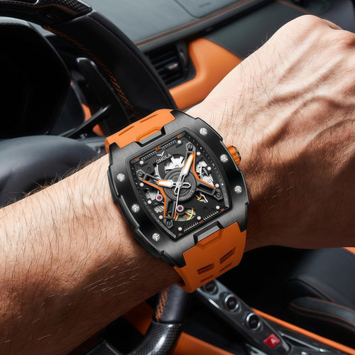Fully Automatic Mechanical Mens Watch With A Silicone Strap And Water Resistance