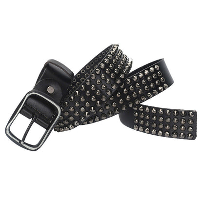 Unisex Day-Clasp Pointed Rivet Belt Made From Full-Grain Cowhide Leather