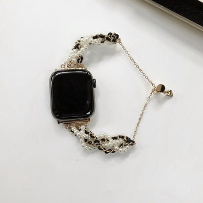 Fashion Casual Classic Style Leather Fabric Pearl Chain