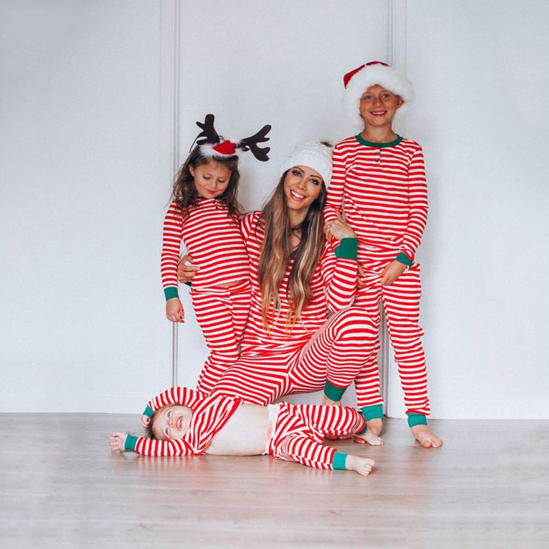 Women's New Christmas Parent-child Suit Stripe Print Casual