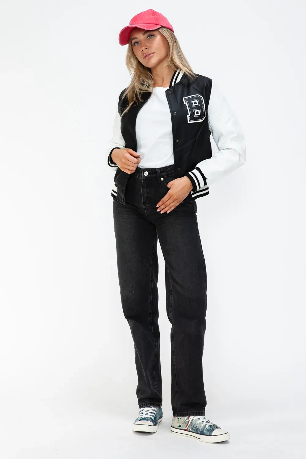 Love Me Now PU Leather Contrast Snap Down Bomber Jacket