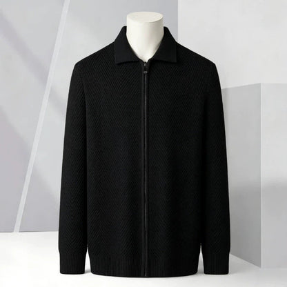 Solid-color Cardigan Zip-up Mens Jacket