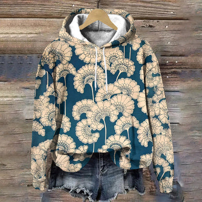 Stylish Floral-patterned Loose-fitting Designer Hoodie For Fall