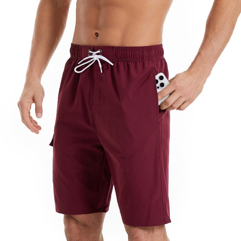 Cross Border Men's Summer Solid Color Beach Pants Men's Five Point Shorts Mesh Breathable Quick Drying Waterproof Sports Casual Pants