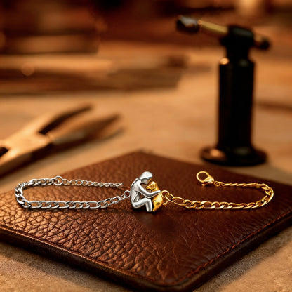 BoyGirl And Pet Cat Hugging Copper-Plated Necklace