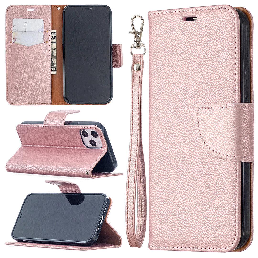 Lychee Pattern Solid Color Flip Leather Case Wallet Lanyard Phone Case