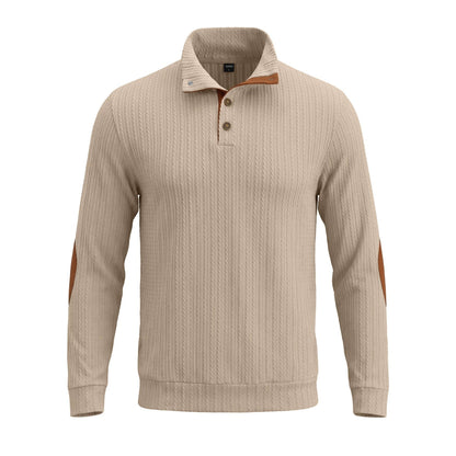Men's Stand Collar Textured Jacquard Sleeve Patch Sweatshirt, American-Style Plus Size Casual Sports Polo Shirt For Export