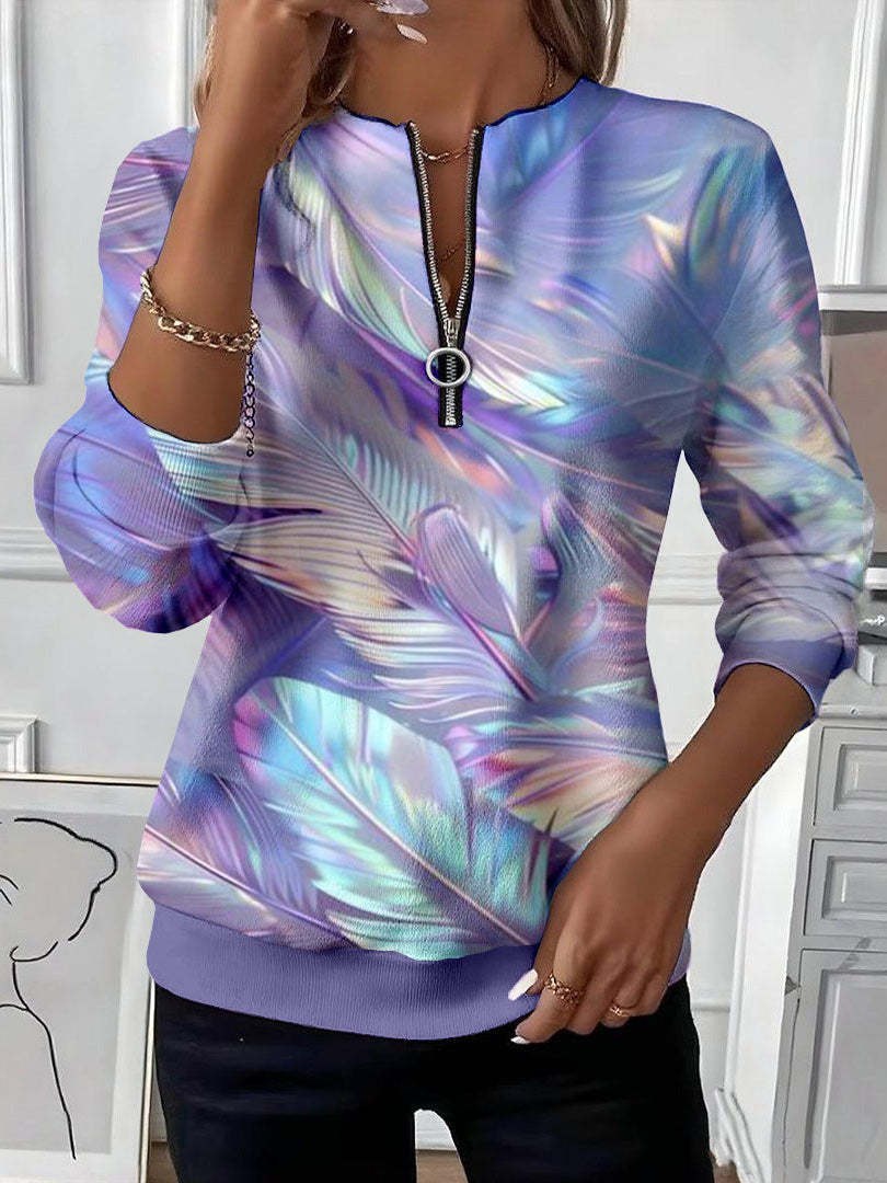 Womens Stylish Patchwork Striped Half-Zip Hoodie