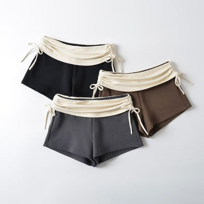 Fashion Stitching Side Drawstring Hot Pants