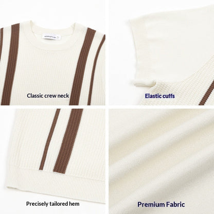 Mens Ice-Silk Cool-Feel Striped Crew-Neck Knitted Top