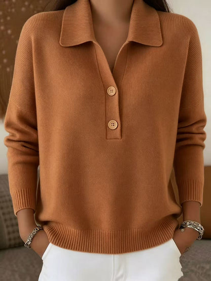 Button Lapel Sweater Women's Knitted Polo Neck Long Sleeve Pullover Top Casual Fall Winter Clothing