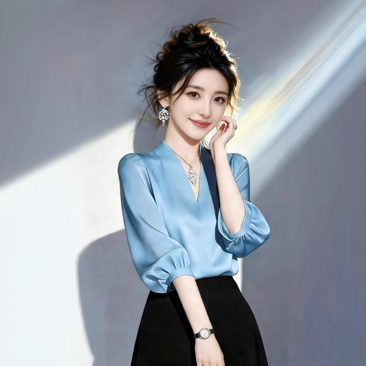 Versatile Figure-flattering Blue Shirt A Uniquely Beautiful Little Top