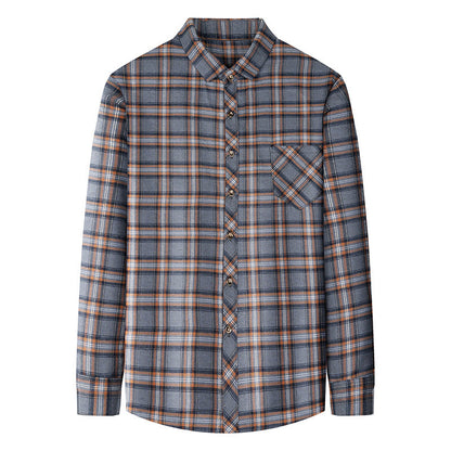 Breathable Fashionable Plaid Long-sleeve Printed Shirt For Middle-aged Men
