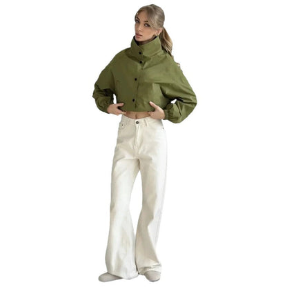 Loose-fitting Cropped Trench Coat For Petite Womens Jackets
