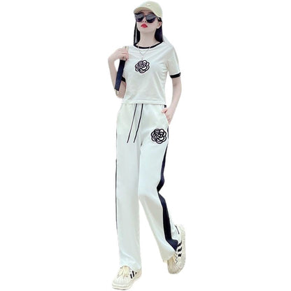 Stylish Casual Wide-leg Pants And Sportswear Set