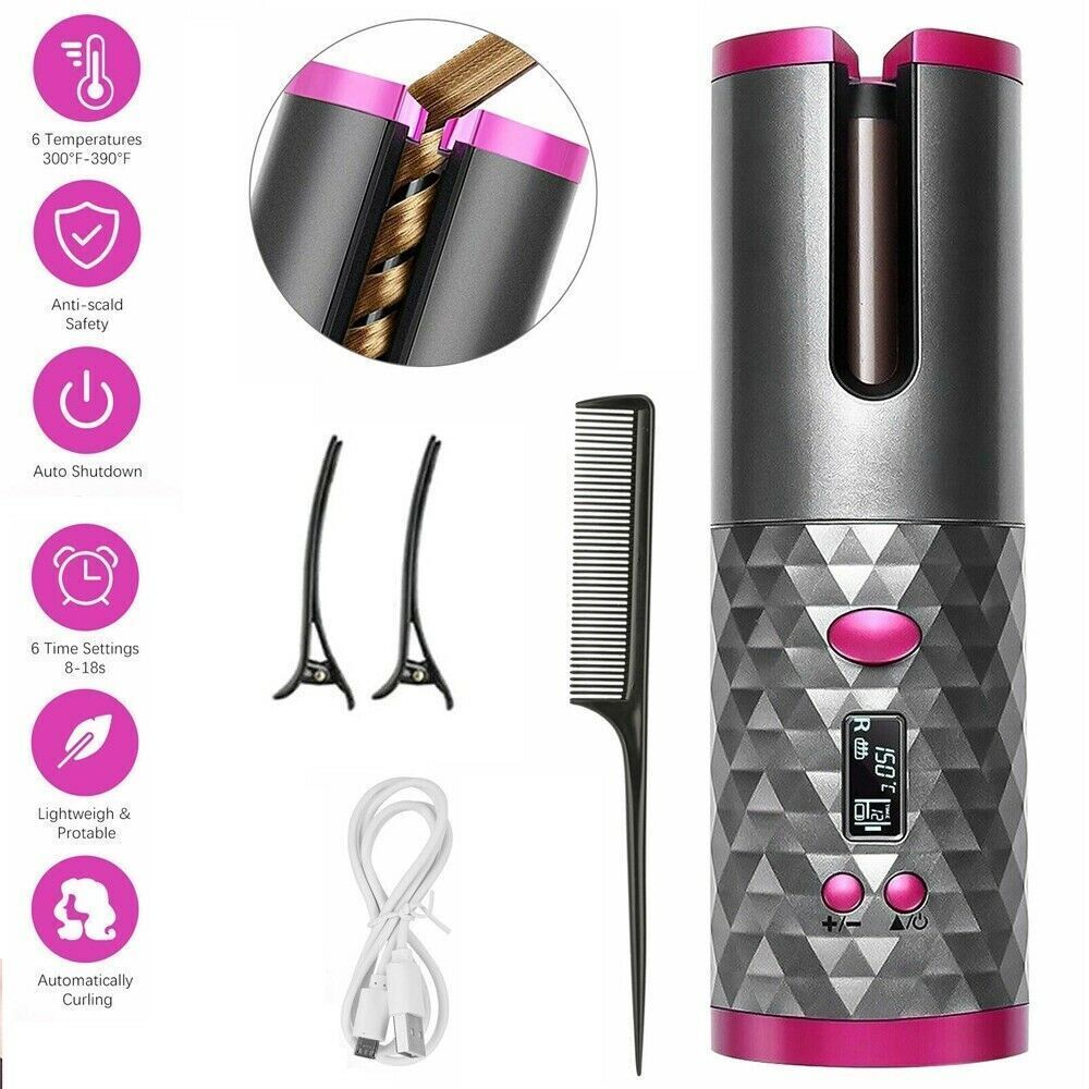 Portable LCD Auto-Rotating Cordless Curler