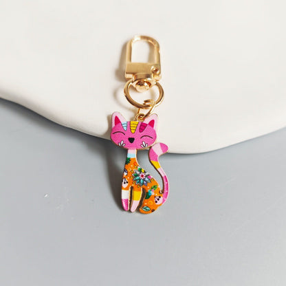 Halloween Alloy-printed Kitten Pendant Keychain