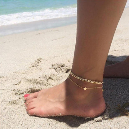 Beach-style Minimalist Double-layer Pentagram Anklet