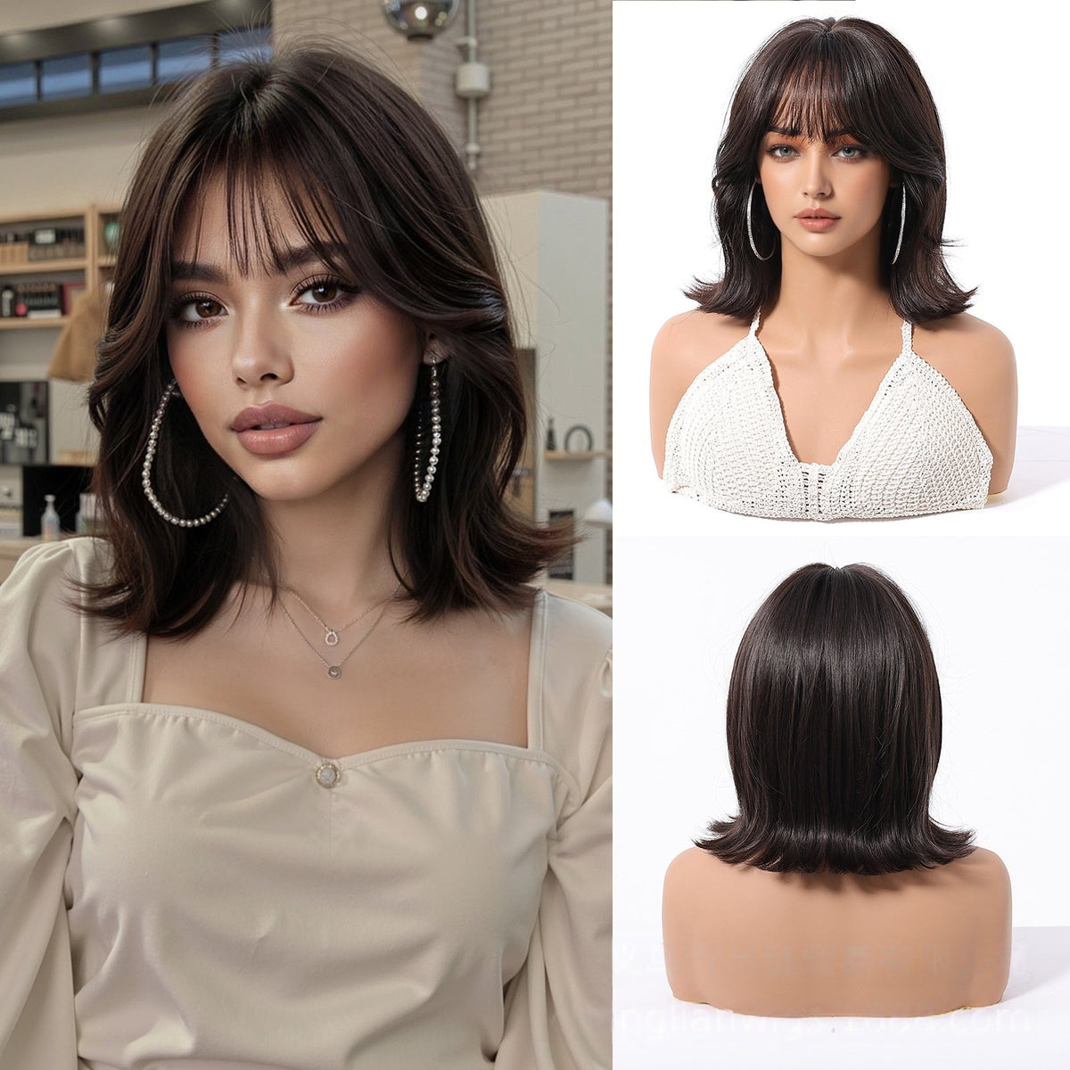 Wig Full-head Wig Bangs Short Curly Hair