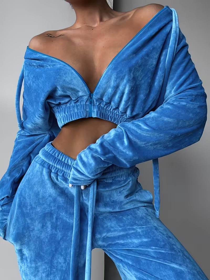 Women's Casual Fashion Solid-Color Velvet Suit