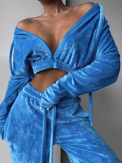 Women's Casual Fashion Solid-Color Velvet Suit