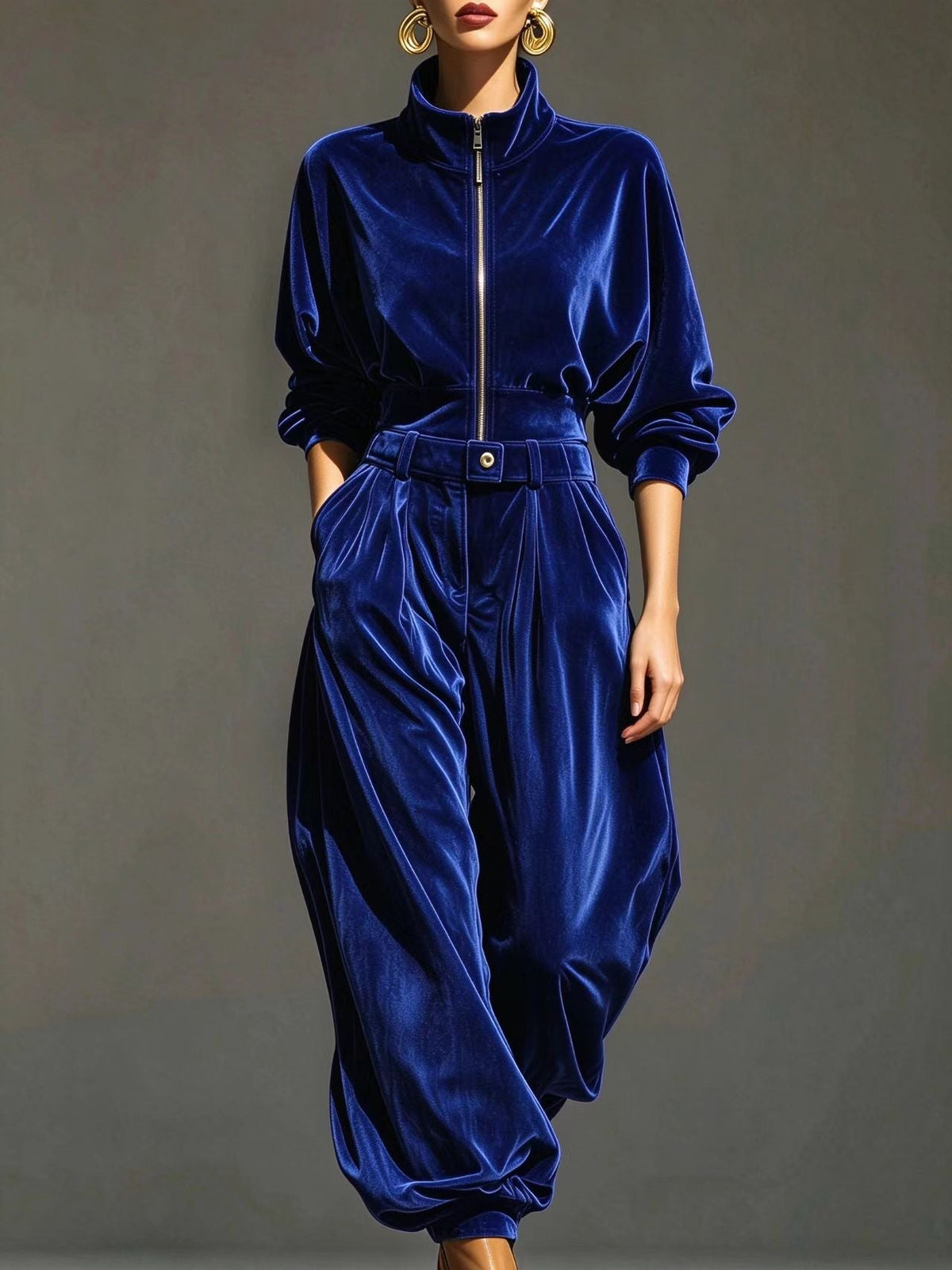 Women's Mandarin-collar Long-sleeve Pantsuit