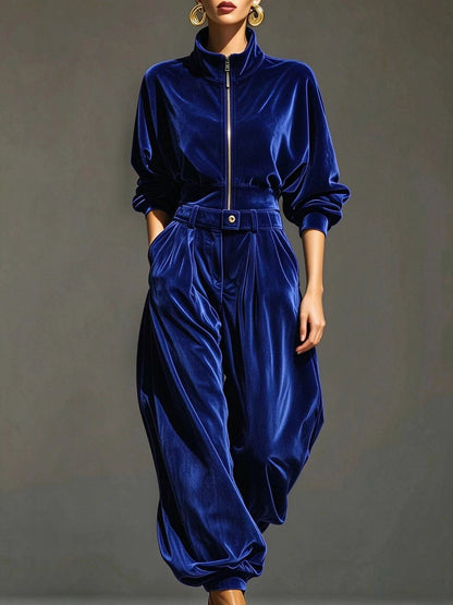 Women's Mandarin-collar Long-sleeve Pantsuit