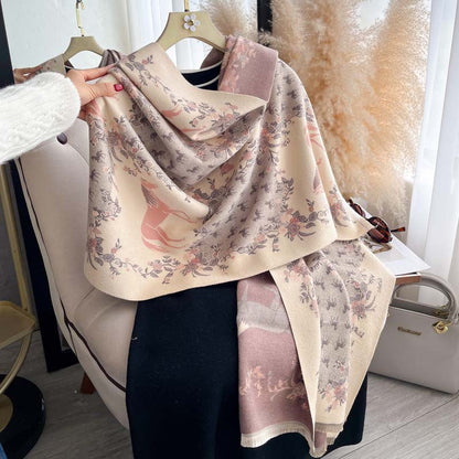 Vintage Floral And Galloping Horse Jacquard Tassel Scarf