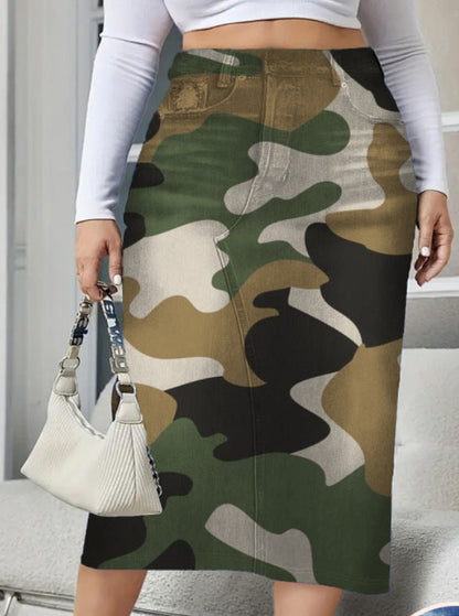Denim-look Floral-print Bodycon Skirt