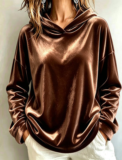 Velvet Solid-color Hooded Casual Sweatshirt