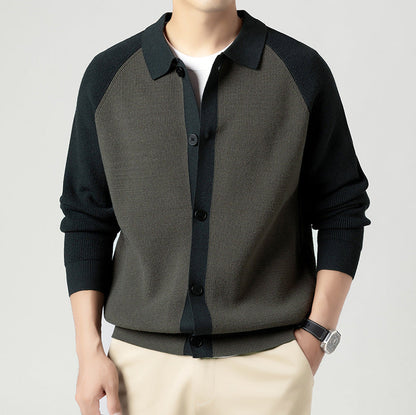 Mens Fallwinter Polo-neck Knitted Cardigan Sweater