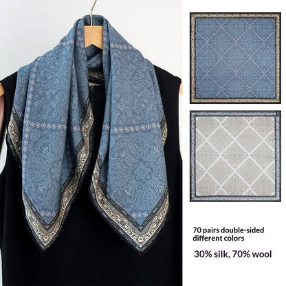 Double-sided Two-tone Silk-wool Shawlversatile And Easy To Style