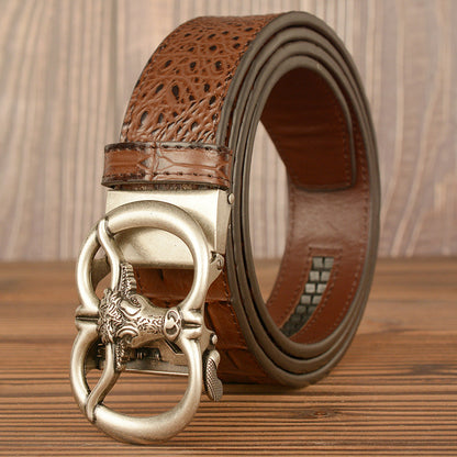 Mens Retro Ox-Head Automatic-Buckle Belt
