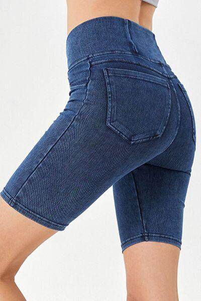 Basic Bae Asymmetrical Waist Denim Shorts With Pockets
