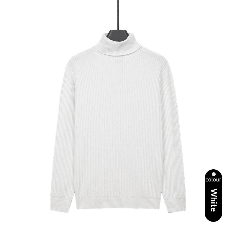 Mens Turtleneck Knitted Solid-Color Sweater