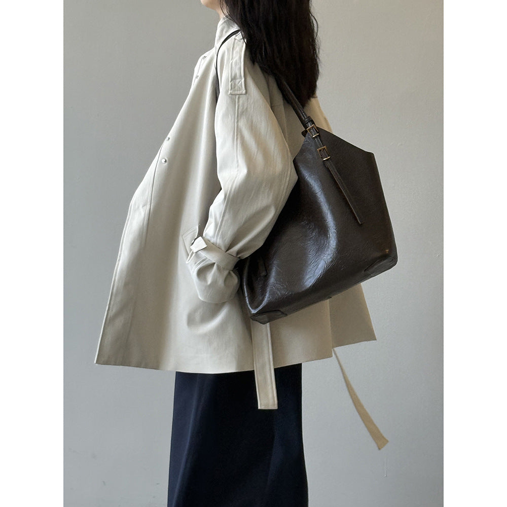 Stand Collar Trench Coat For Women Loose Casual Jacket