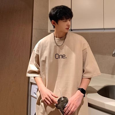 Summer Pure Cotton Plus Size Men’s Letter Tee