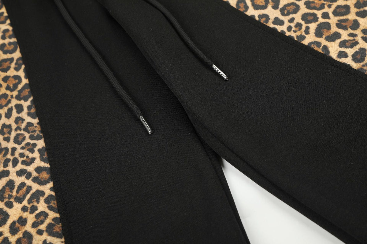 Leopard-print Patchwork Boot-cut Pants Unisex