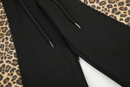 Leopard-print Patchwork Boot-cut Pants Unisex