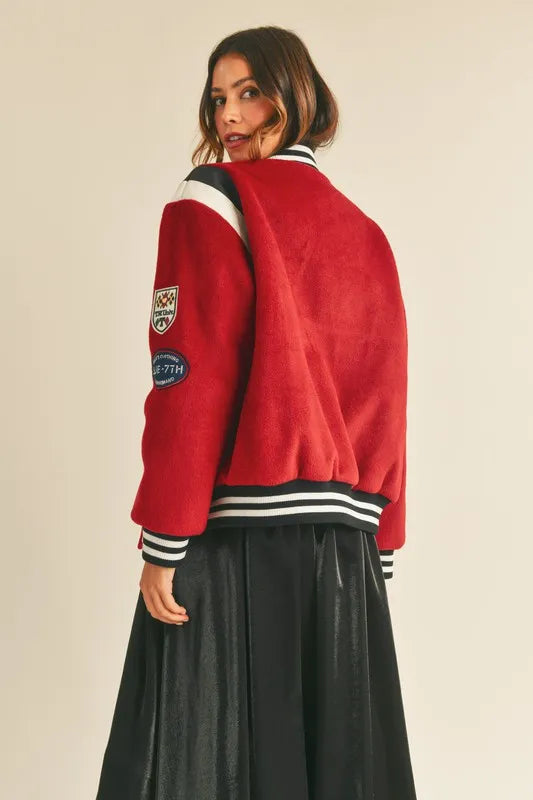 MABLE M Bomber Varsity Jacket with Patch Detail