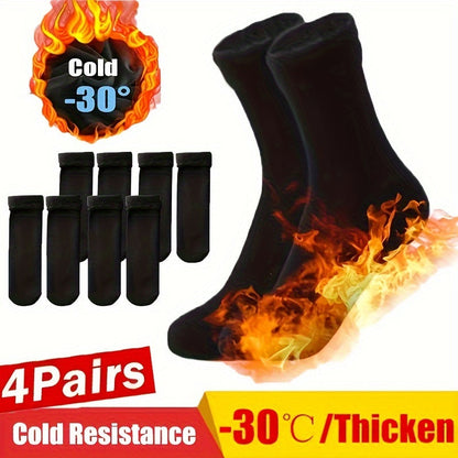 4-Pairs: Ultra-Soft Plush Lined Thermal Socks - Comfy Mid Tube Socks - Black