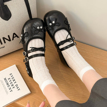 Korean Ballet Flats For Women 2026 New Spring Summer Comfortable Office-Ready Versatile Double Buckle Mary Jane Shoes