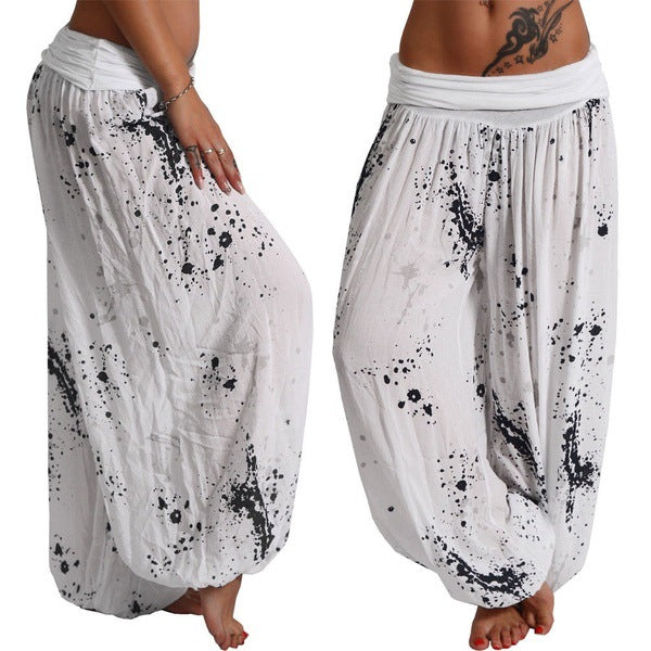 Women's Casual Loose Wide-Leg Pants With Digital Print And Drawstring